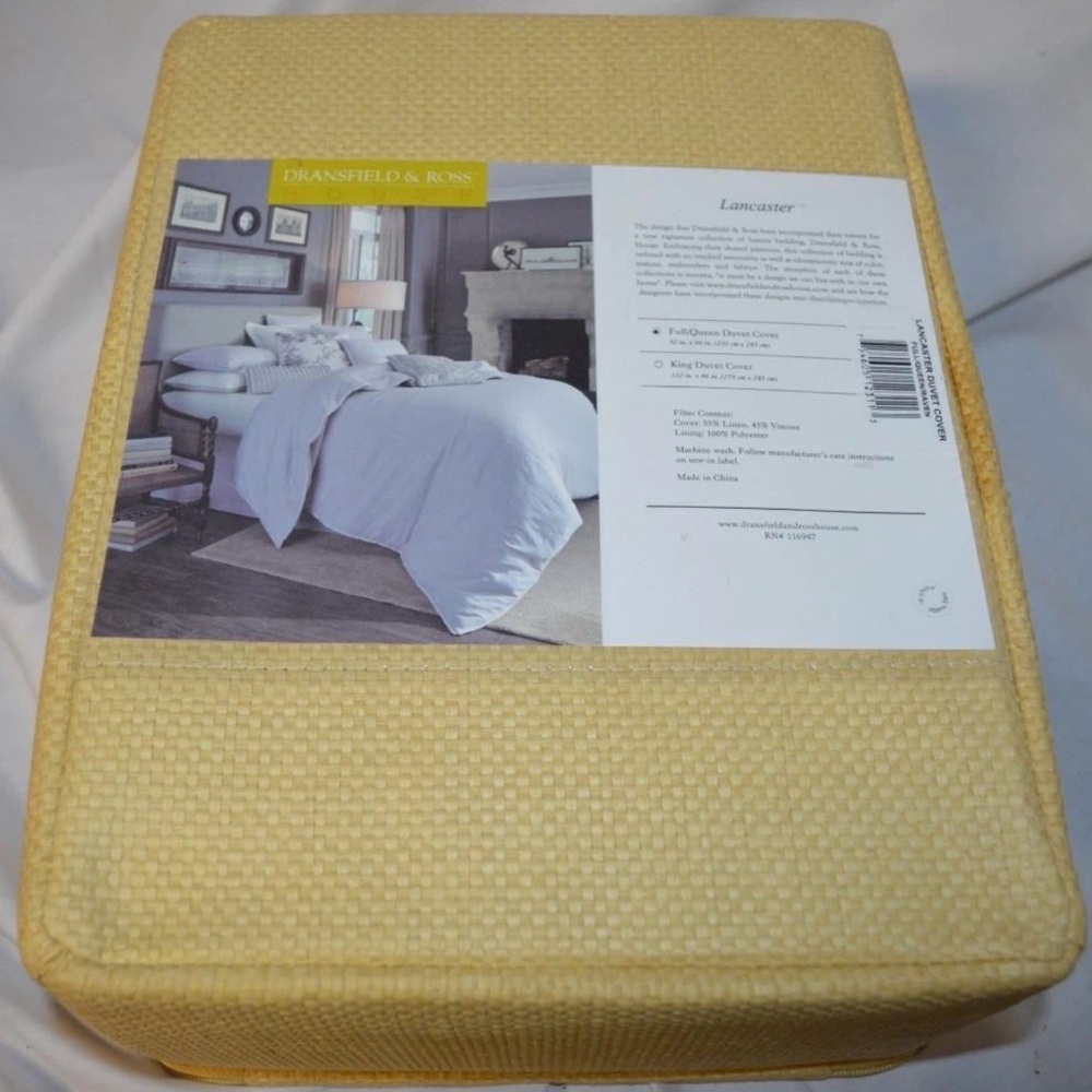 Dransfield & Ross Lancaster Linen Blend Duvet Cover Raven Full Queen Ivory Trim - Picture 10 of 15